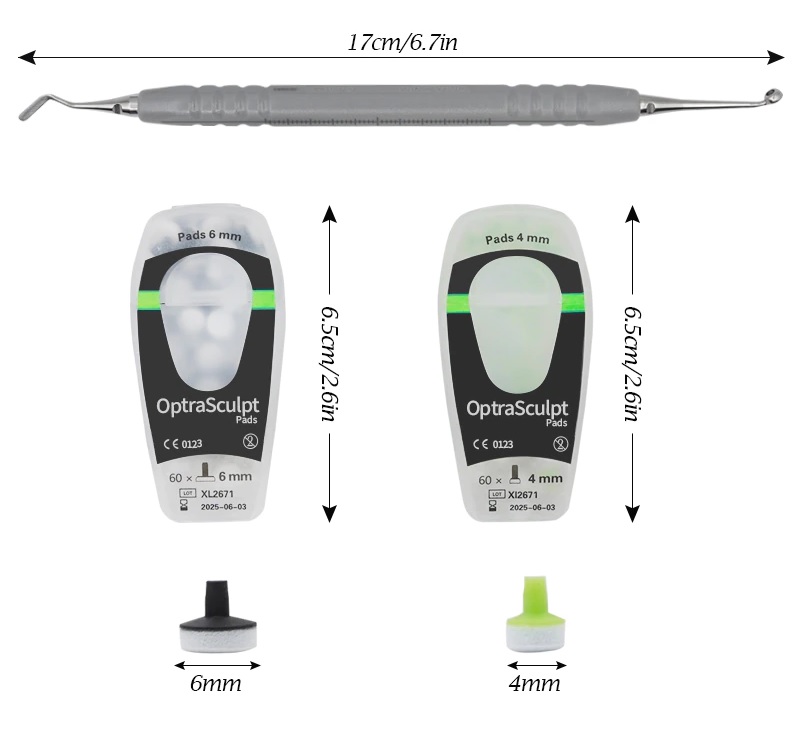 بستهبندی قلم و پدهای یدکی OptraSculpt Pad ایوکلار در اندازههای 4 و 6 میلیمتر