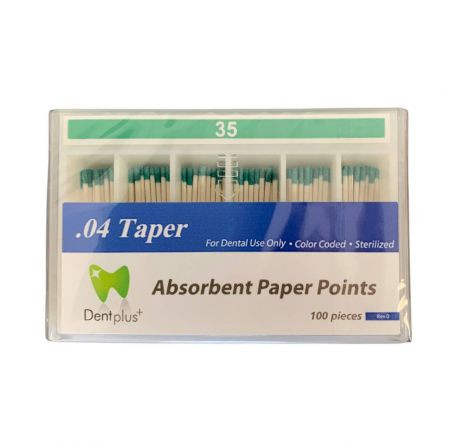 بستهبندی کنهای کاغذی استریل Dentplus Paper Points با نوک رنگی و تیپر 0.04