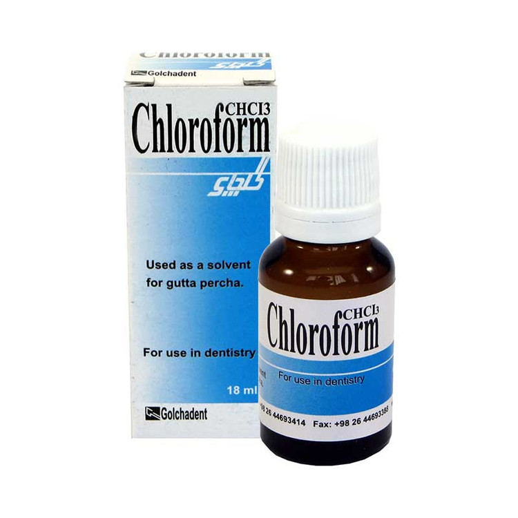 ظرف حاوی کلروفرم (Chloroform) با برچسب Golchai برای استفاده دندانپزشکی