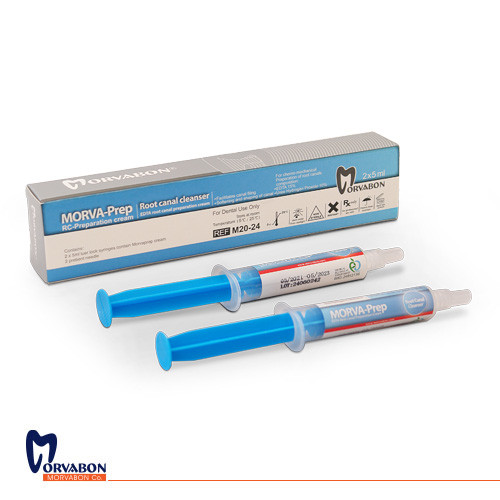 بستهبندی کرم Morva Prep مروابن که شامل دو سرنگ حاوی کرم سفید است.