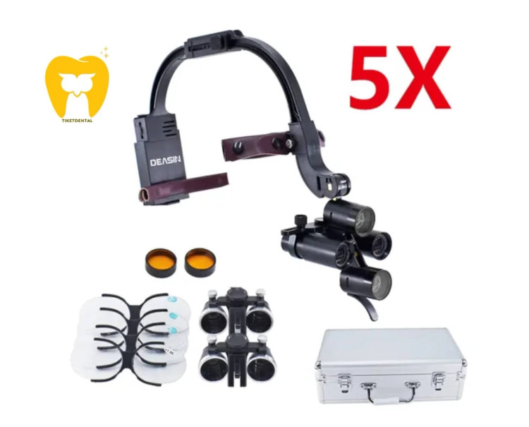 لوپهای دندانپزشکی با بزرگنمایی 6X نصب شده روی کلاه (Helmet Mount) با بندهای قابل تنظیم.