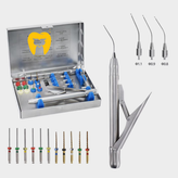 نمای کلی از جعبه کیت خارجسازی فایل شکسته دندانپزشکی (Broken File Removal Kit) حاوی ابزارهای فلزی ظریف و تخصصی.