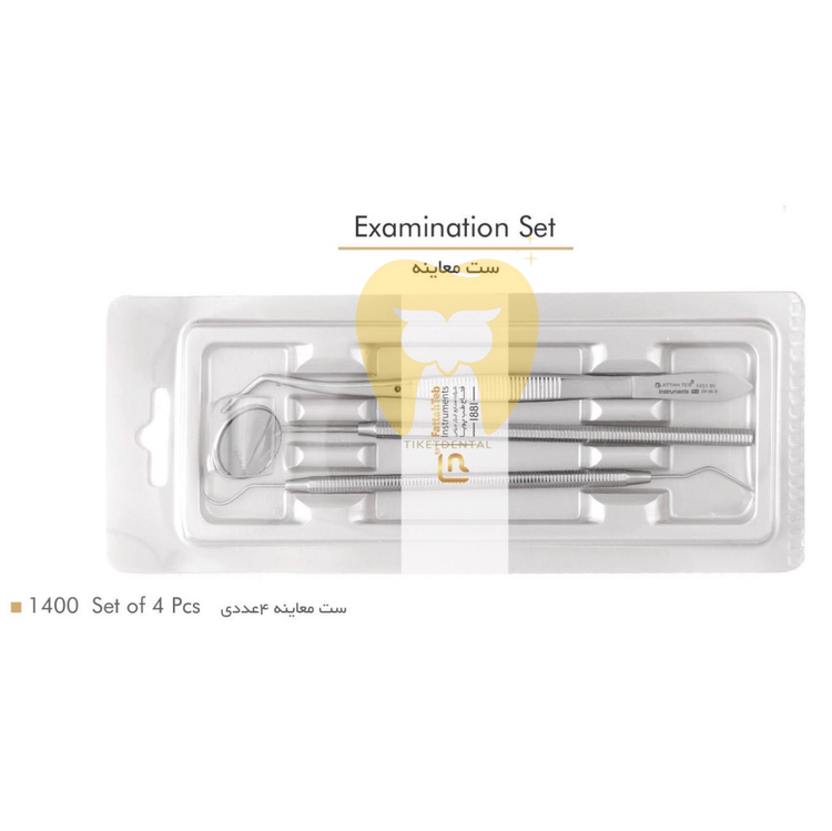 خرید ست معاینه ۴ عددی فتاح طب شامل آینه، سوند، پنس و پروب/کندانسر