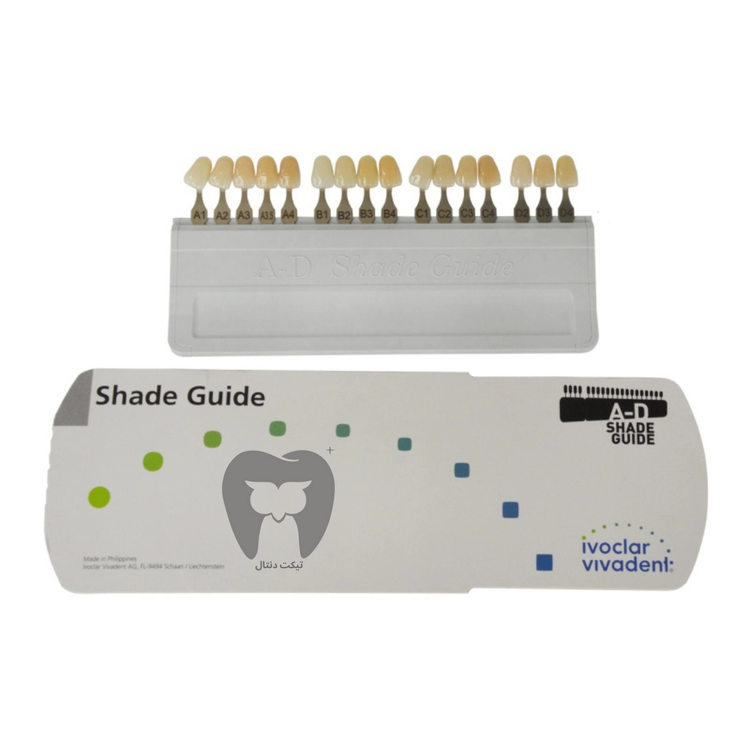 دندانپزشک در حال انتخاب شید رنگی با شید گاید ایووکلار در دهان بیمار.