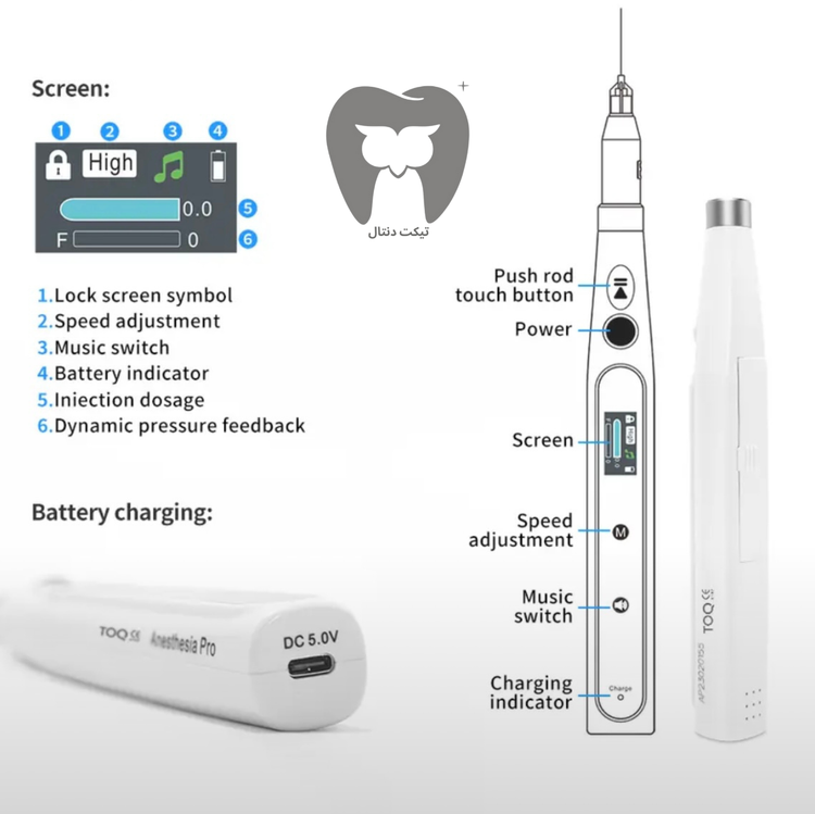 دستگاه تزریق بدون درد دندانپزشکی در حال پخش موزیک برای آرامش بیمار