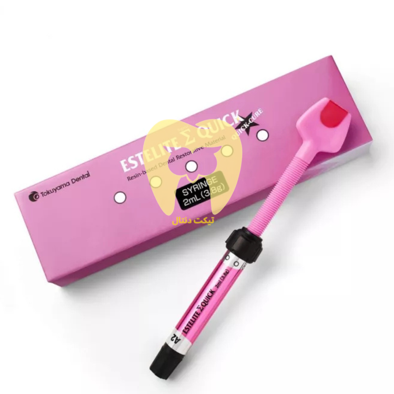 سرنگ کامپوزیت قدامی Estelite Asteria توکویاما ژاپن در کنار چارت رنگی شیدهای تخصصی Enamel و Dentin.