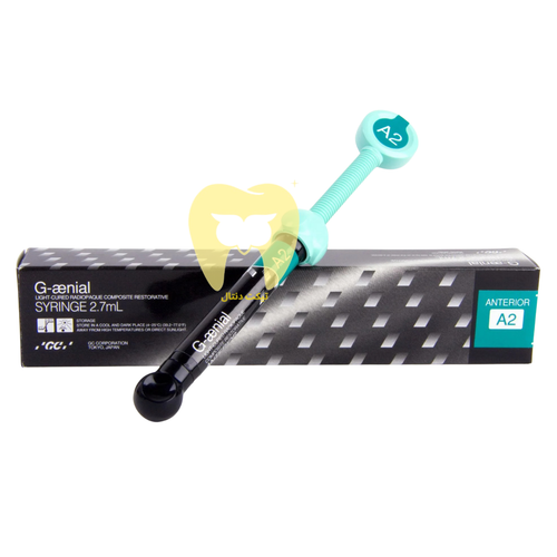 سرنگ کامپوزیت G-aenial (جیانیال) GC ژاپن، با تأکید بر لوگوی GC و شید یونیورسال (مانند A2 یا A3).
