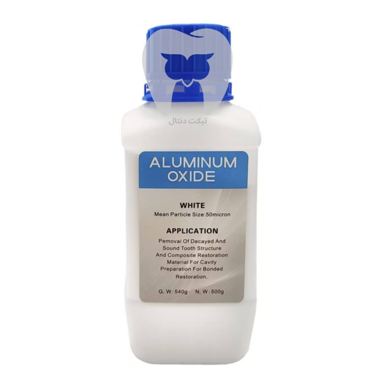 ظرف پودر سندبلاست وست کد (West Code Aluminum Oxide) با برچسب مشخصات ۵۰ میکرون و ۵۰۰ گرم.