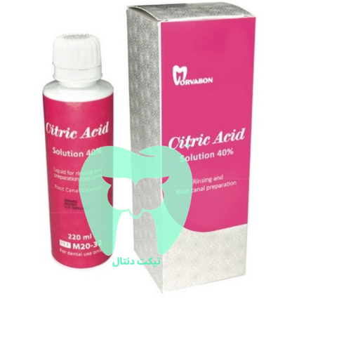 بستهبندی بطری محلول Citric Acid Solution 40% مروابُن مخصوص شستشوی کانال ریشه.