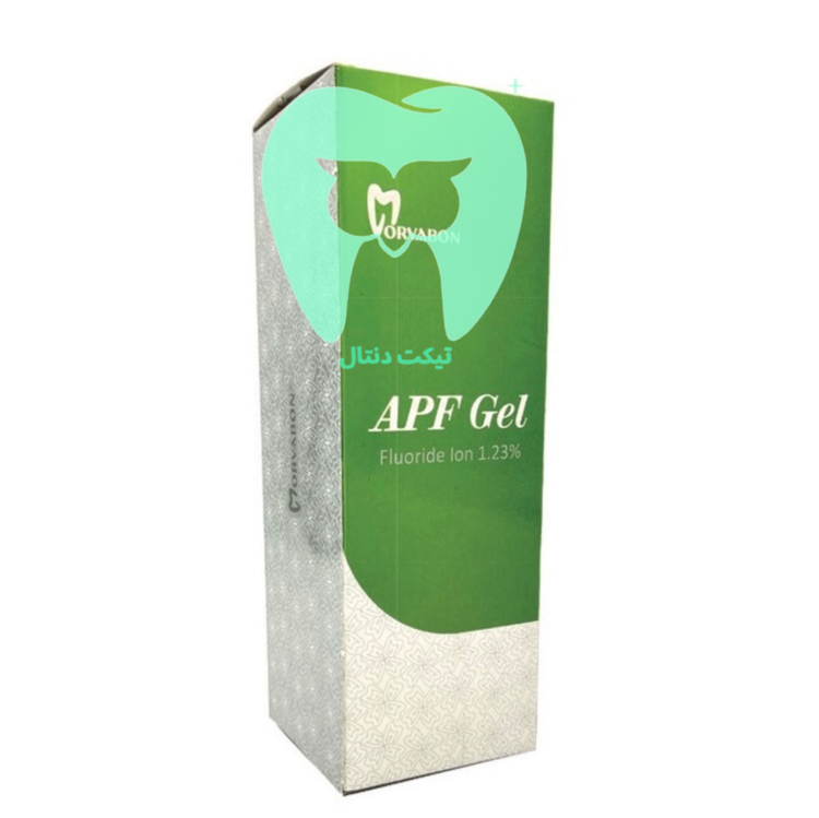 بستهبندی بطری ژل فلوراید APF مروابُن با طعم هلو، حاوی 1.23% یون فلوراید.