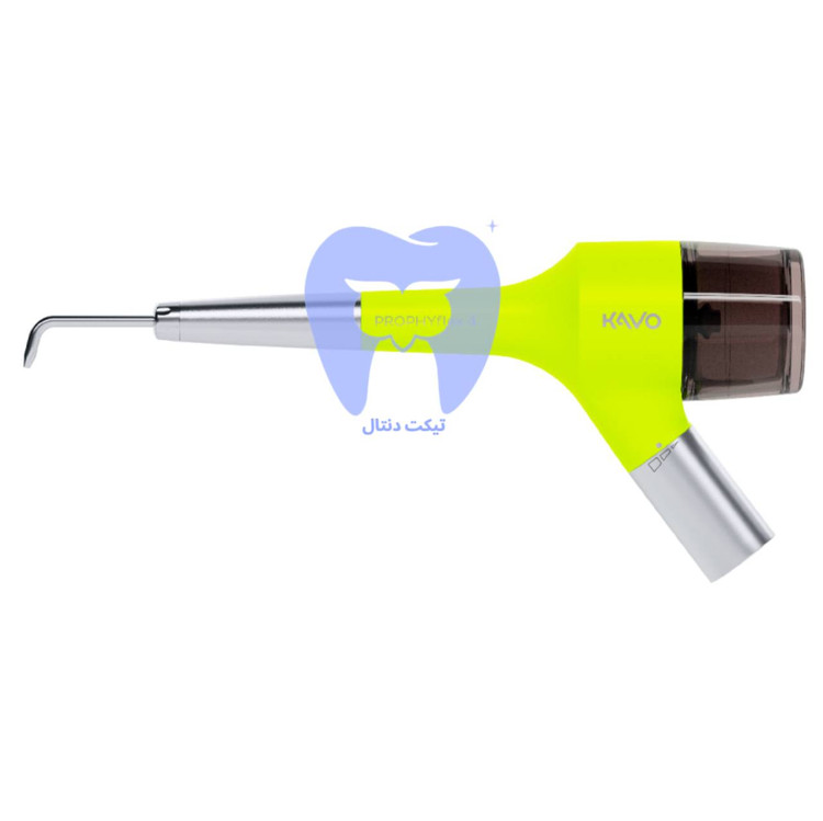 هندپیس ایرفلو KaVo PROPHYflex 4 به رنگ لیمویی (زرد-سبز) با ظرف پودر متصل.