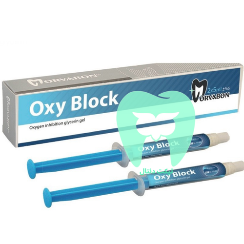 سرنگ حاوی ژل اکسی بلاک مروابن (Oxy Block) با رنگ شفاف و ویسکوز.